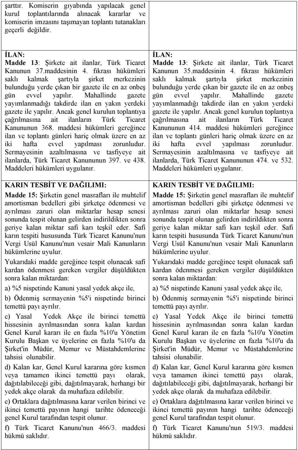 Mahallinde gazete yayımlanmadığı takdirde ilan en yakın yerdeki gazete ile yapılır. Ancak genel kurulun toplantıya çağrılmasına ait ilanların Türk Ticaret Kanununun 368.