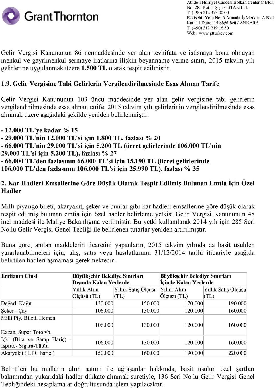 Gelir Vergisine Tabi Gelirlerin Vergilendirilmesinde Esas Alınan Tarife Gelir Vergisi Kanununun 103 üncü maddesinde yer alan gelir vergisine tabi gelirlerin vergilendirilmesinde esas alınan tarife,