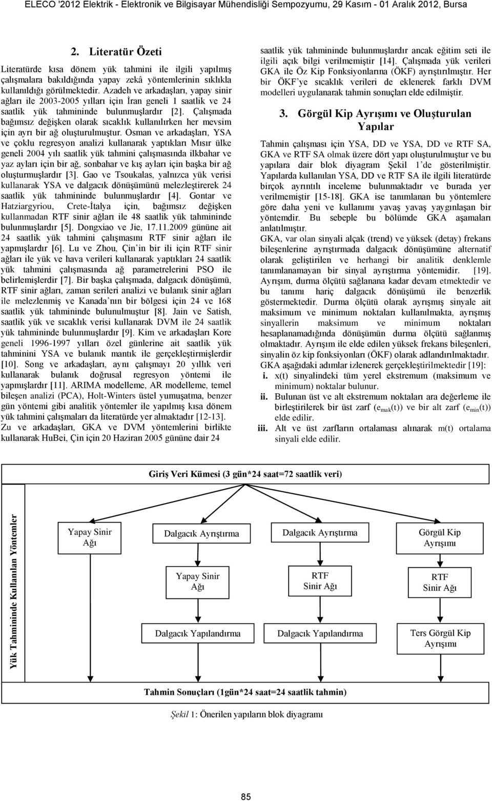 Azadeh ve arkadaşları, yapay sinir ağları ile 003-005 yılları için İran geneli 1 saatlik ve 4 saatlik yük tahmininde bulunmuşlardır [].