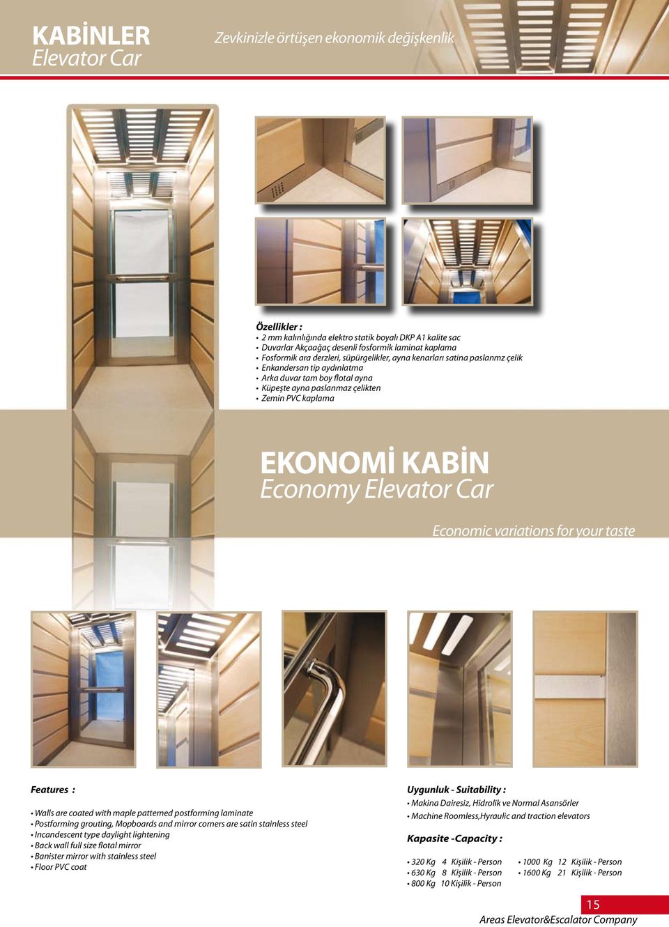 Elevator Car Economic variations for your taste Features : Walls are coated with maple patterned postforming laminate Postforming grouting, Mopboards and mirror corners are satin stainless steel