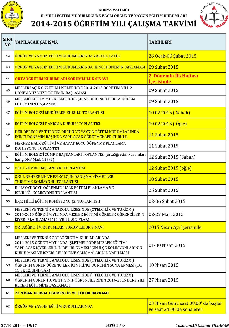 Dönemin İlk Haftası İçerisinde 09 Şubat 2015 09 Şubat 2015 47 EĞİTİM BÖLGESİ MÜDÜRLER KURULU 10.02.