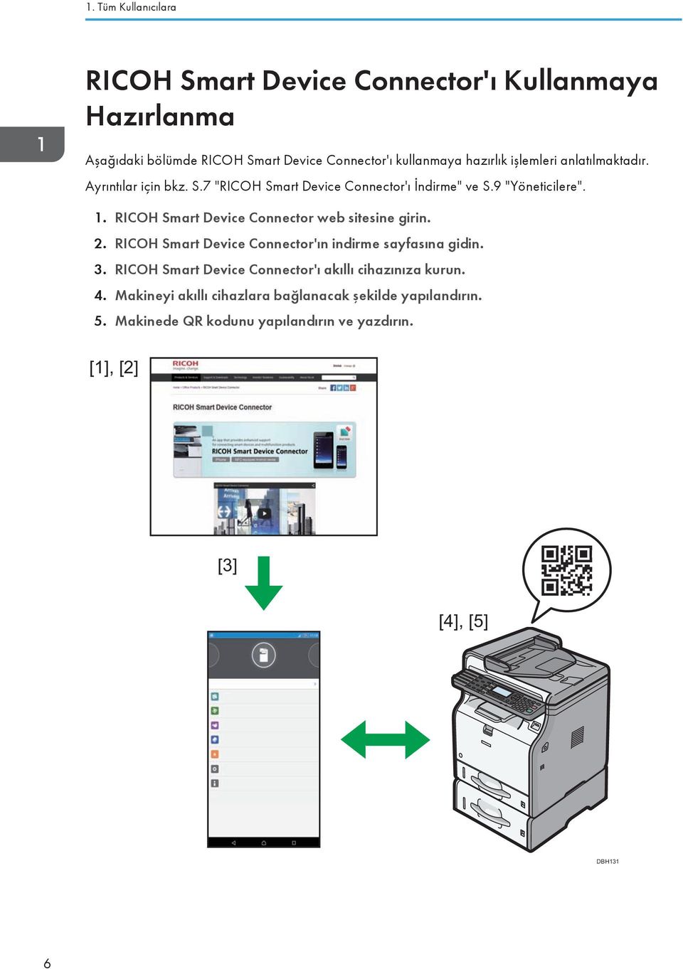 RICOH Smart Device Connector web sitesine girin. 2. RICOH Smart Device Connector'ın indirme sayfasına gidin. 3.