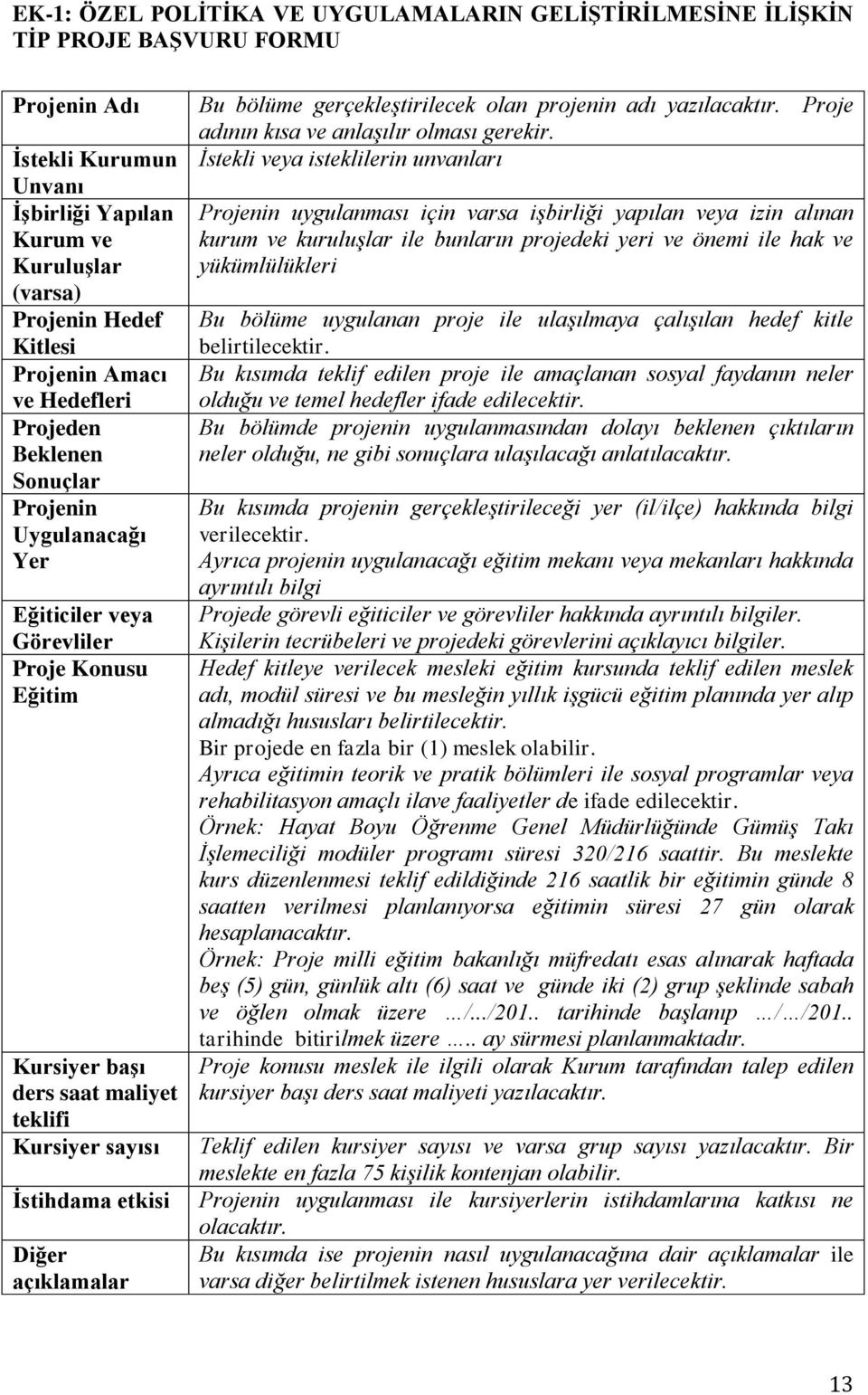 açıklamalar Bu bölüme gerçekleştirilecek olan projenin adı yazılacaktır. Proje adının kısa ve anlaşılır olması gerekir.