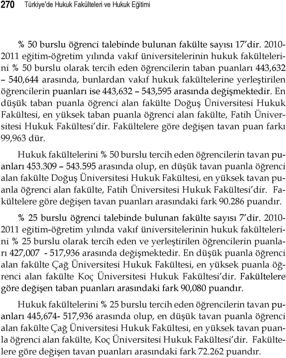 yerleştirilen öğrencilerin puanları ise 443,632 543,595 arasında değişmektedir.