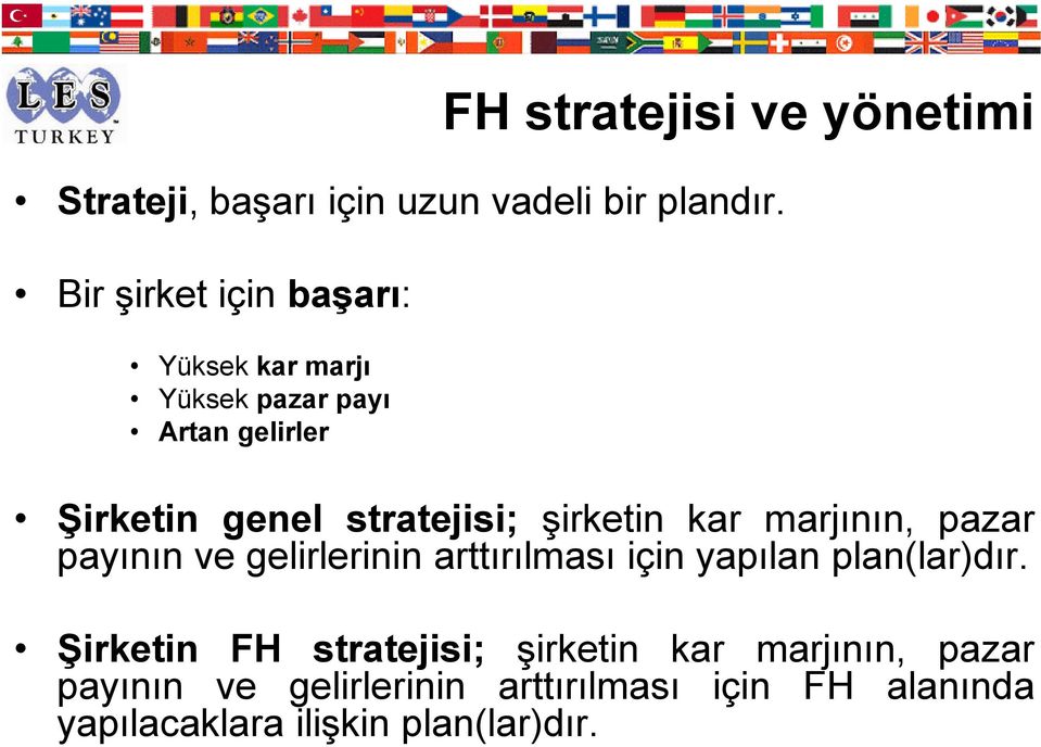 şirketin kar marjının, pazar payının ve gelirlerinin arttırılması için yapılan plan(lar)dır.