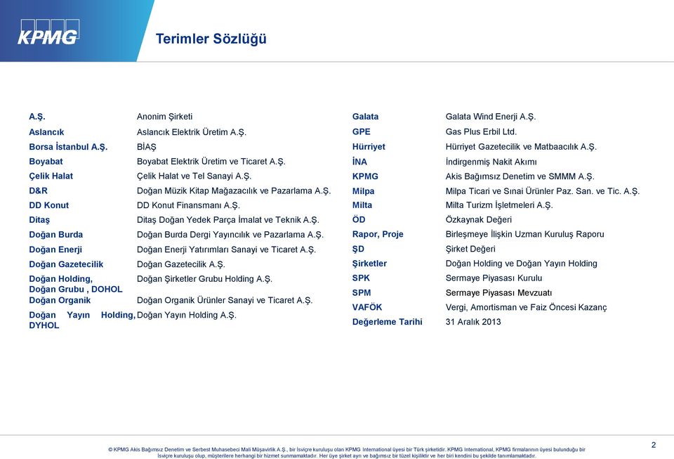 Ş. Doğan Enerji Yatırımları Sanayi ve Ticaret A.Ş. Doğan Gazetecilik A.Ş. Doğan Şirketler Grubu Holding A.Ş. Doğan Organik Ürünler Sanayi ve Ticaret A.Ş. Doğan Yayın Holding, Doğan Yayın Holding A.Ş. DYHOL Galata Galata Wind Enerji A.