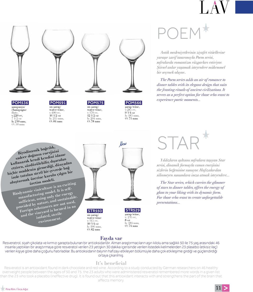 mm, Ø: 78 mm POM566 şarap/wine, v:285 cc, 9 3/4 oz h: 185 mm, Ø: 71 mm The Poem series adds an air of romance to dinner tables with its elegant design that suits the feasting rituals of ancient