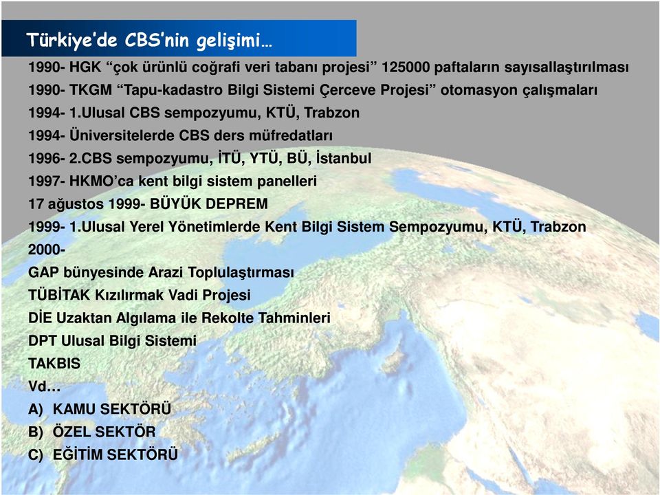 CBS sempozyumu, İTÜ, YTÜ, BÜ, İstanbul 1997- HKMO ca kent bilgi sistem panelleri 17 ağustos 1999- BÜYÜK DEPREM 1999-1.