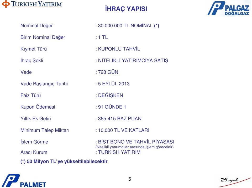 GÜN Vade Başlangıç Tarihi : 5 EYLÜL 2013 Faiz Türü : DEĞİŞKEN Kupon Ödemesi : 91 GÜNDE 1 Yıllık Ek Getiri Minimum Talep Miktarı