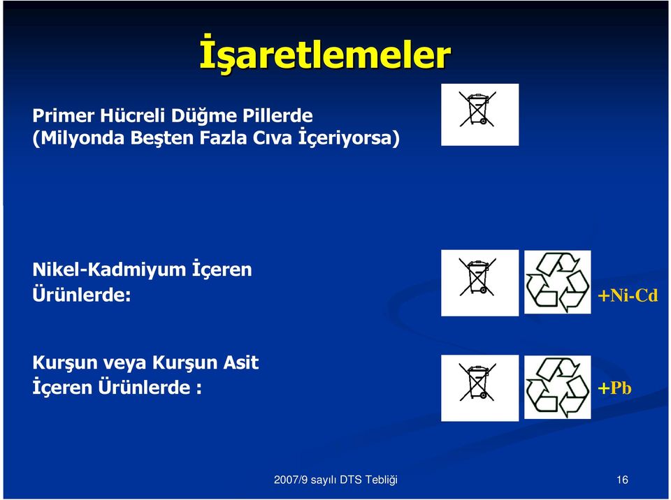 Nikel-Kadmiyum İçeren Ürünlerde: +Ni-Cd