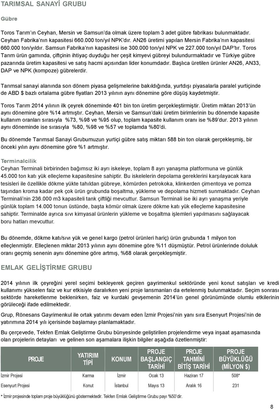 Toros Tarım ürün gamında, çiftçinin ihtiyaç duyduğu her çeşit kimyevi gübreyi bulundurmaktadır ve Türkiye gübre pazarında üretim kapasitesi ve satış hacmi açısından lider konumdadır.