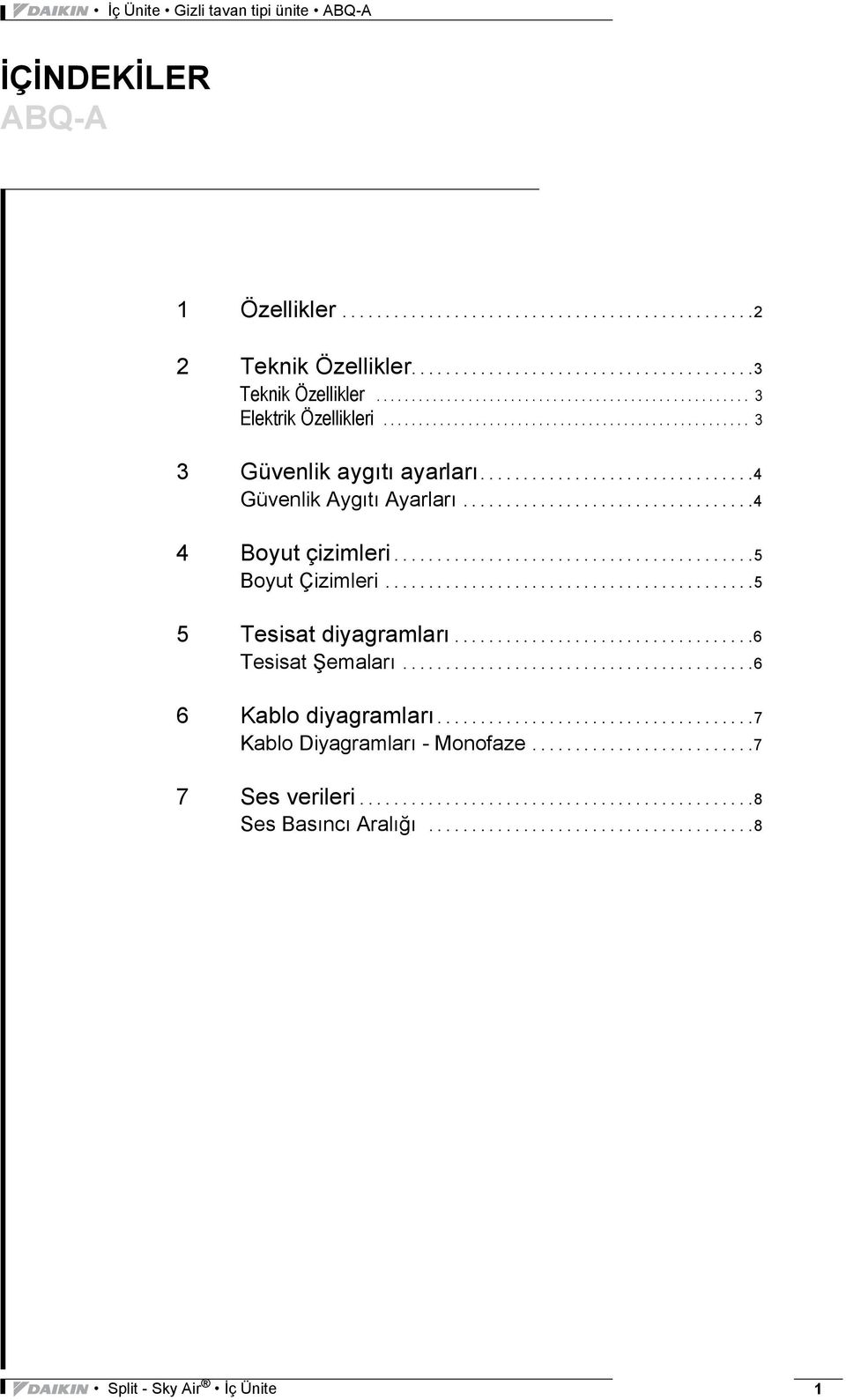 .................................4 4 Boyut çizimleri..........................................5 Boyut Çizimleri...........................................5 5 Tesisat diyagramları...................................6 Tesisat Şemaları.