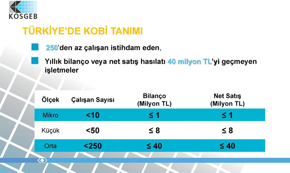 geçmeyen işletmeler Ölçek Çalışan Sayısı Bilanço (Milyon