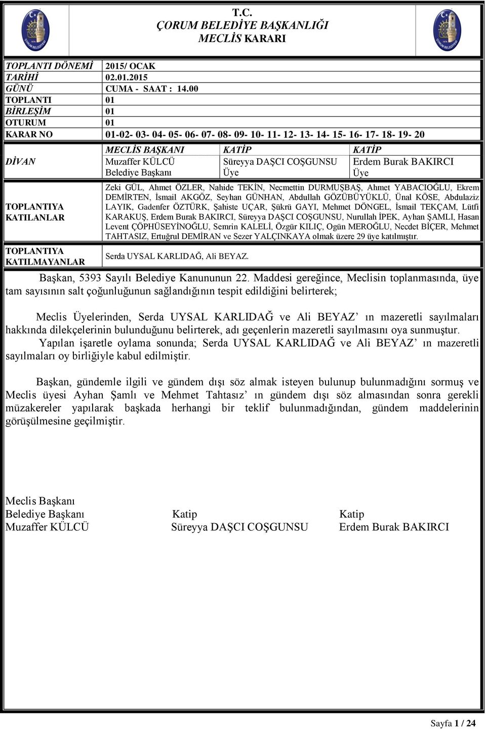 Erdem Burak BAKIRCI Belediye Başkanı Üye Üye Zeki GÜL, Ahmet ÖZLER, Nahide TEKİN, Necmettin DURMUŞBAŞ, Ahmet YABACIOĞLU, Ekrem DEMİRTEN, İsmail AKGÖZ, Seyhan GÜNHAN, Abdullah GÖZÜBÜYÜKLÜ, Ünal KÖSE,