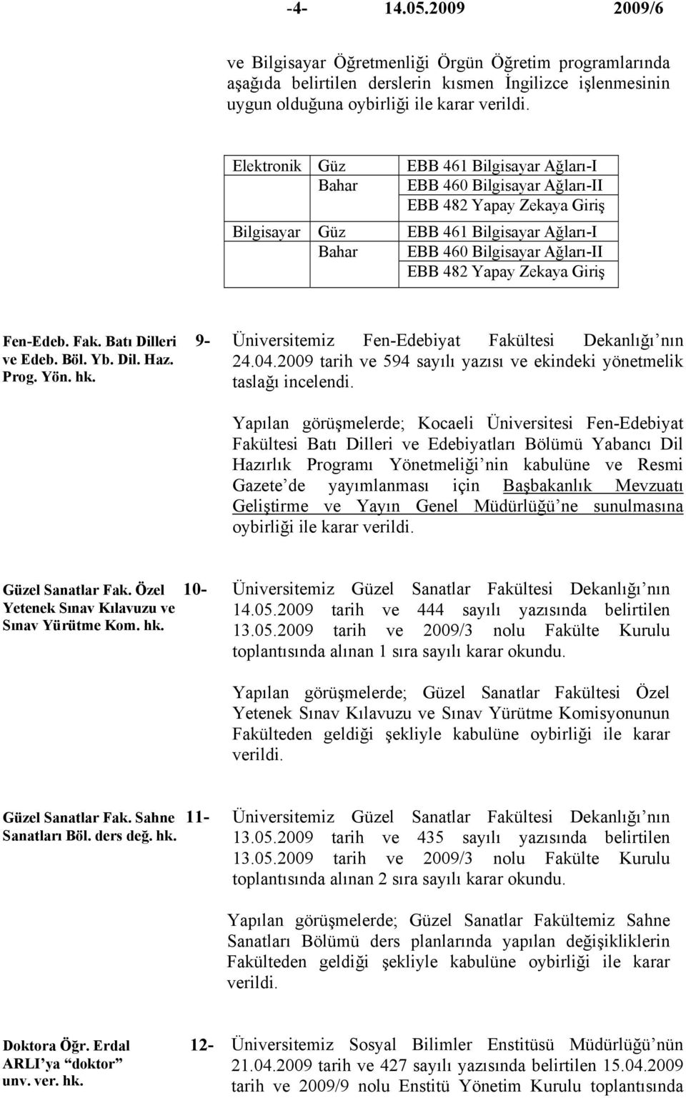 Zekaya Giriş Fen-Edeb. Fak. Batı Dilleri 9- ve Edeb. Böl. Yb. Dil. Haz. Prog. Yön. hk. Üniversitemiz Fen-Edebiyat Fakültesi Dekanlığı nın 24.04.