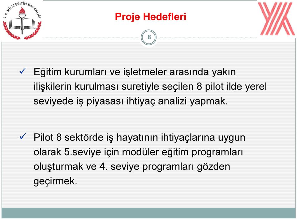 analizi yapmak. Pilot 8 sektörde iş hayatının ihtiyaçlarına uygun olarak 5.