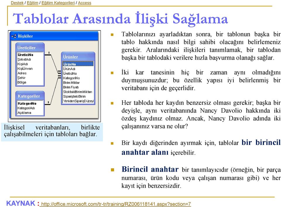 İki kar tanesinin hiç bir zaman aynı olmadığını duymuşsunuzdur; bu özellik yapısı iyi belirlenmiş bir veritabanı için de geçerlidir.