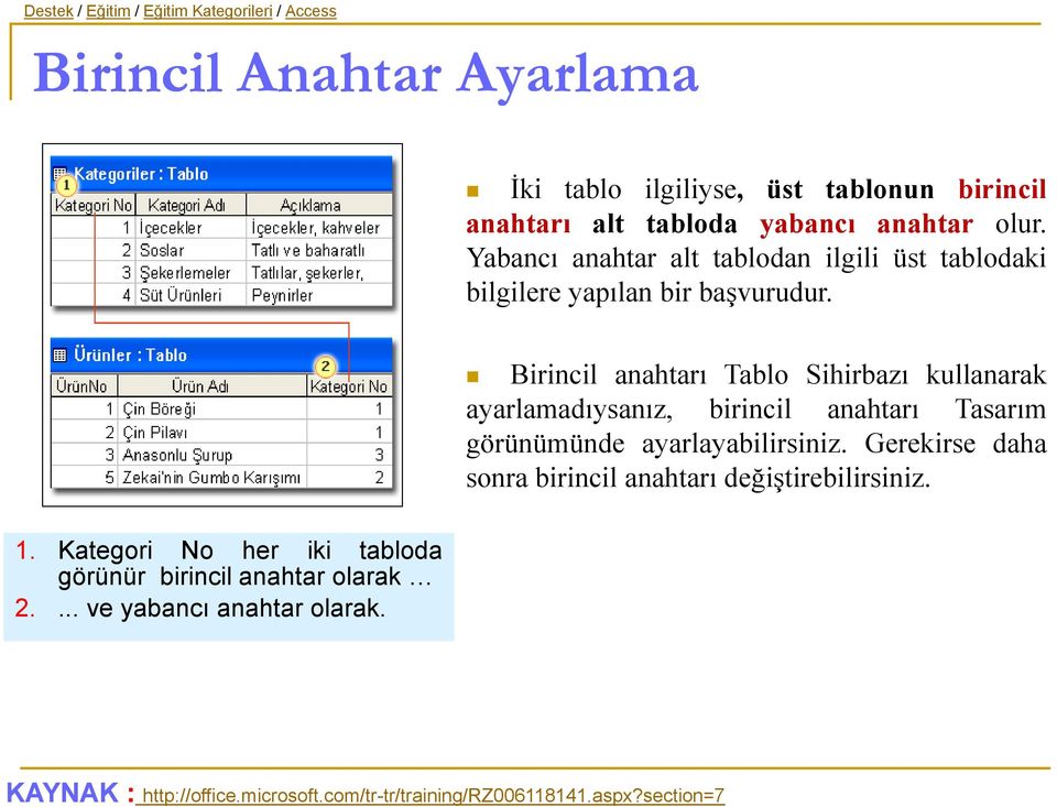 Birincil anahtarı Tablo Sihirbazı kullanarak ayarlamadıysanız, birincil anahtarı Tasarım görünümünde