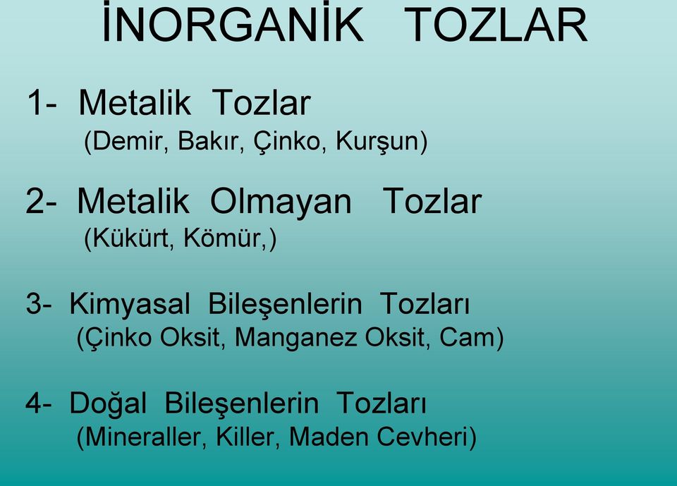 Kimyasal Bileşenlerin Tozları (Çinko Oksit, Manganez Oksit,