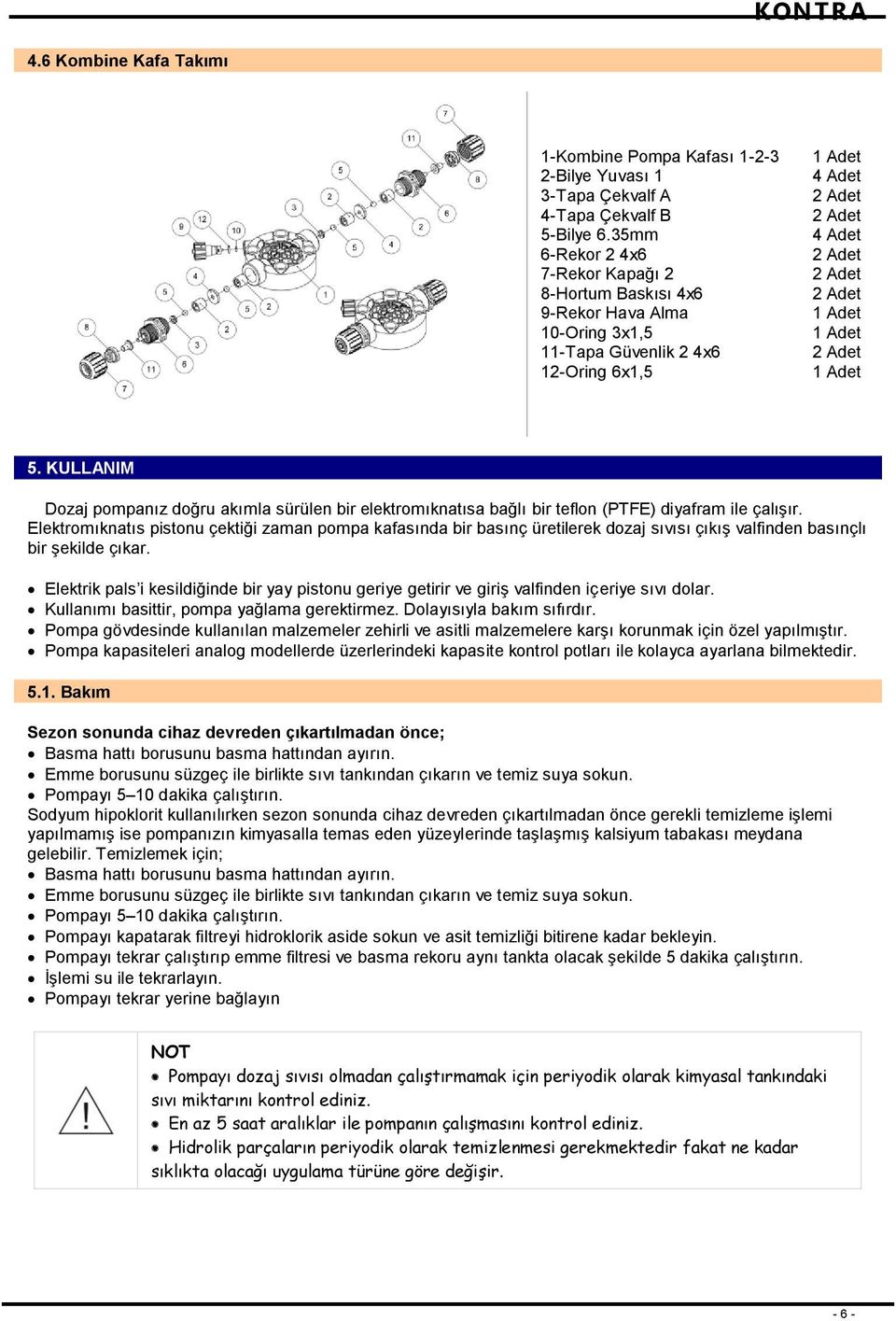 KULLANIM Dozaj pompanız doğru akımla sürülen bir elektromıknatısa bağlı bir teflon (PTFE) diyafram ile çalışır.