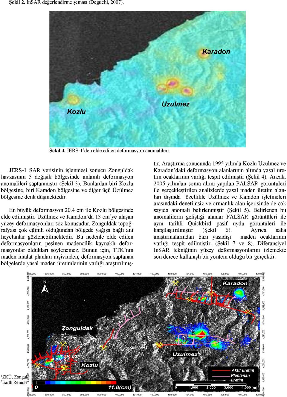 Bunlardan biri Kozlu bölgesine, biri Karadon bölgesine ve diğer üçü Üzülmez bölgesine denk düşmektedir. En büyük deformasyon 0.4 cm ile Kozlu bölgesinde elde edilmiştir.