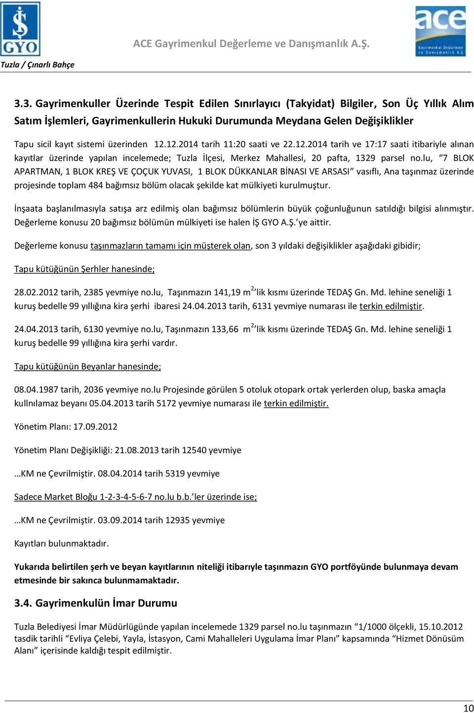 lu, 7 BLOK APARTMAN, 1 BLOK KREŞ VE ÇOÇUK YUVASI, 1 BLOK DÜKKANLAR BİNASI VE ARSASI vasıflı, Ana taşınmaz üzerinde projesinde toplam 484 bağımsız bölüm olacak şekilde kat mülkiyeti kurulmuştur.