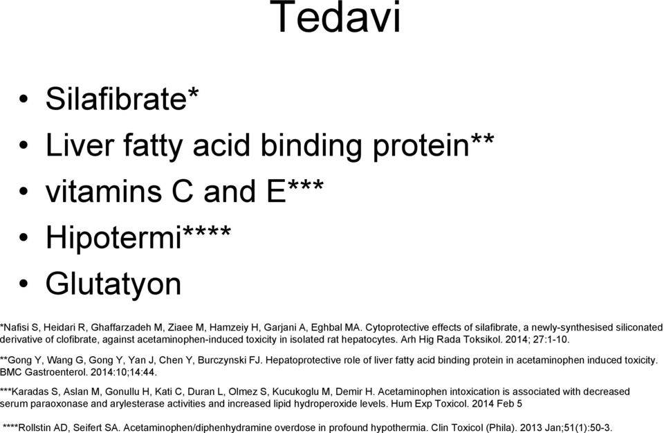 2014; 27:1-10. **Gong Y, Wang G, Gong Y, Yan J, Chen Y, Burczynski FJ. Hepatoprotective role of liver fatty acid binding protein in acetaminophen induced toxicity. BMC Gastroenterol. 2014:10;14:44.