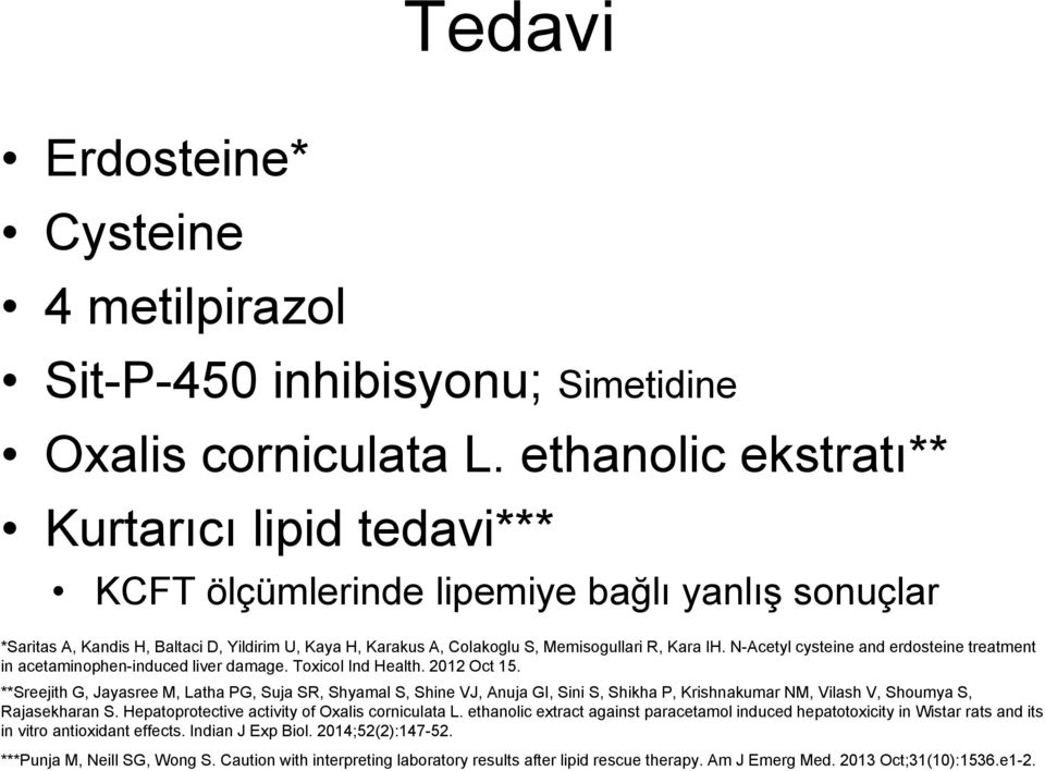 N-Acetyl cysteine and erdosteine treatment in acetaminophen-induced liver damage. Toxicol Ind Health. 2012 Oct 15.
