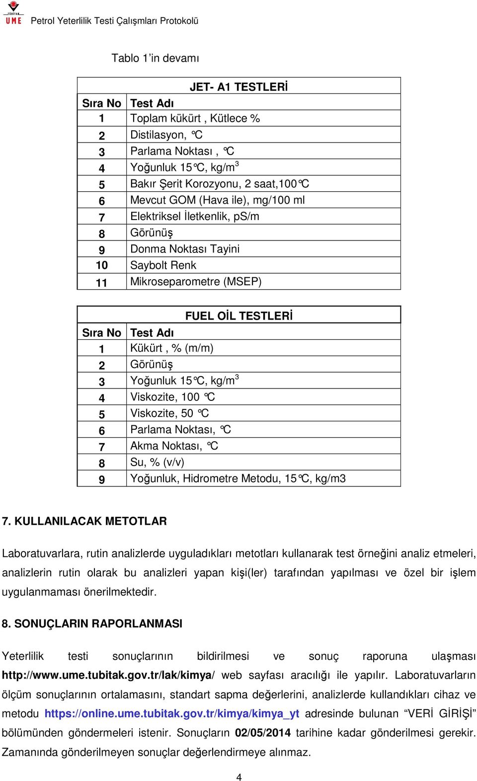 C, kg/m 3 4 Viskozite, 100 C 5 Viskozite, 50 C 6 Parlama Noktası, C 7 Akma Noktası, C 8 Su, % (v/v) 9 Yoğunluk, Hidrometre Metodu, 15 C, kg/m3 7.