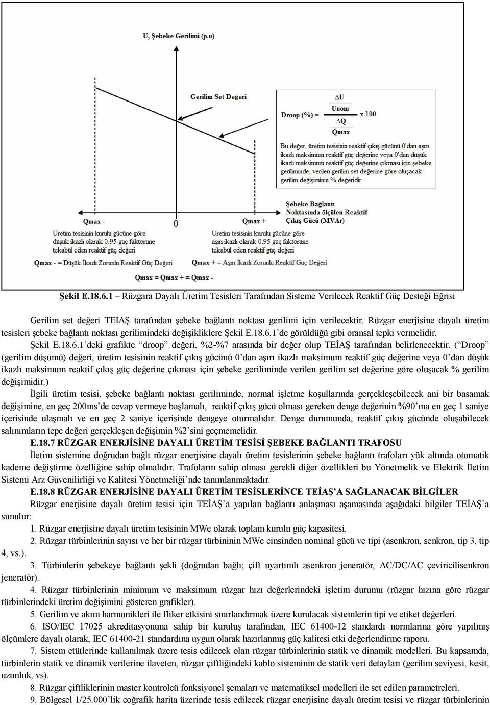 1 de görüldüğü gibi oransal tepki vermelidir. Şekil E.18.6.1 deki grafikte droop değeri, %2-%7 arasında bir değer olup TEİAŞ tarafından belirlenecektir.