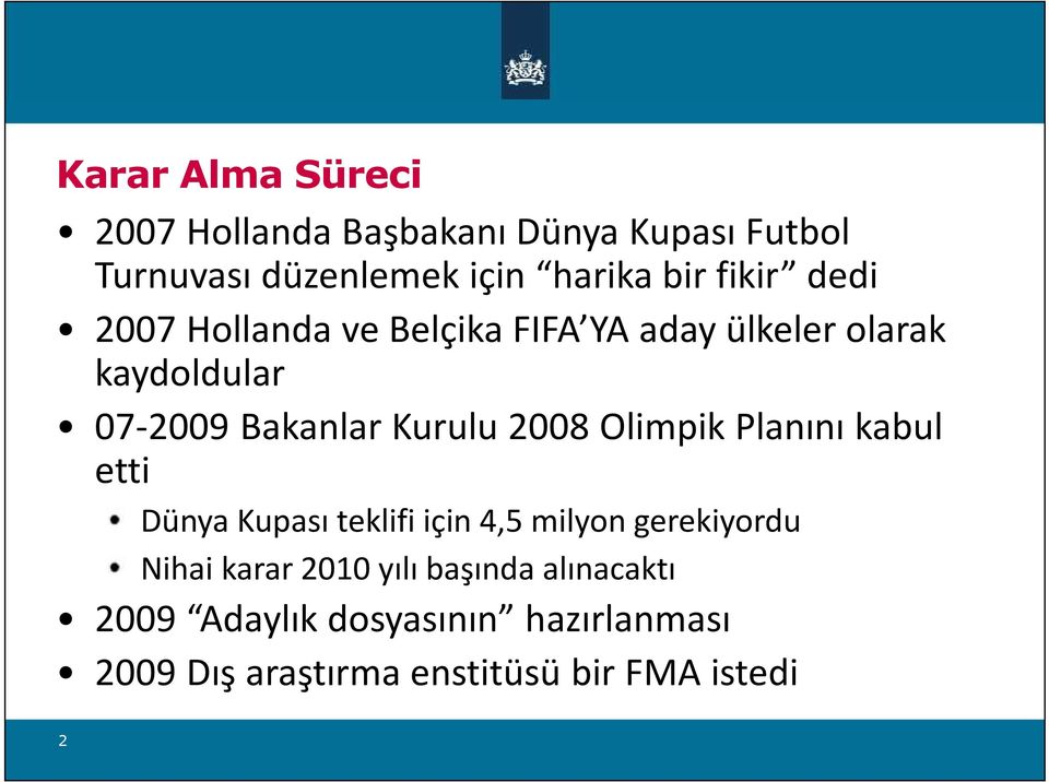 2008 Olimpik Planını kabul etti Dünya Kupası teklifi için 4,5 milyon gerekiyordu Nihai karar 2010