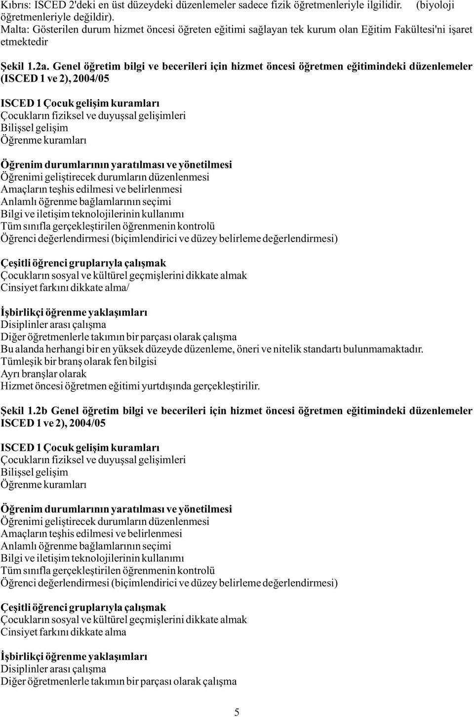 Genel öðretim bilgi ve becerileri için hizmet öncesi öðretmen eðitimindeki düzenlemeler (ISCED 1 ve 2), 2004/05 ISCED 1 Çocuk geliþim kuramlarý Çocuklarýn fiziksel ve duyuþsal geliþimleri Biliþsel