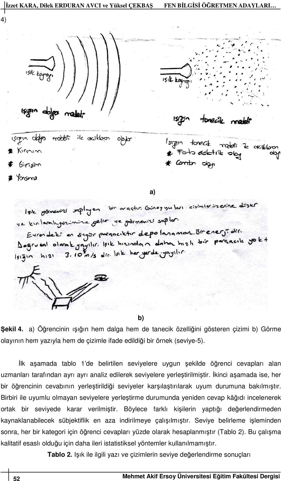 İlk aşamada tablo 1 de belirtilen seviyelere uygun şekilde öğrenci cevapları alan uzmanları tarafından ayrı ayrı analiz edilerek seviyelere yerleştirilmiştir.