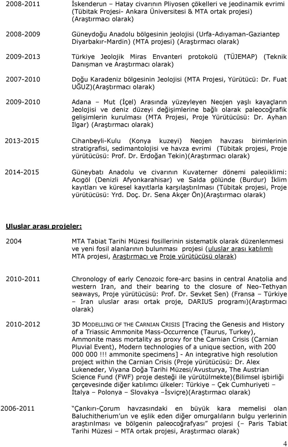 2007-2010 Doğu Karadeniz bölgesinin Jeolojisi (MTA Projesi, Yürütücü: Dr.