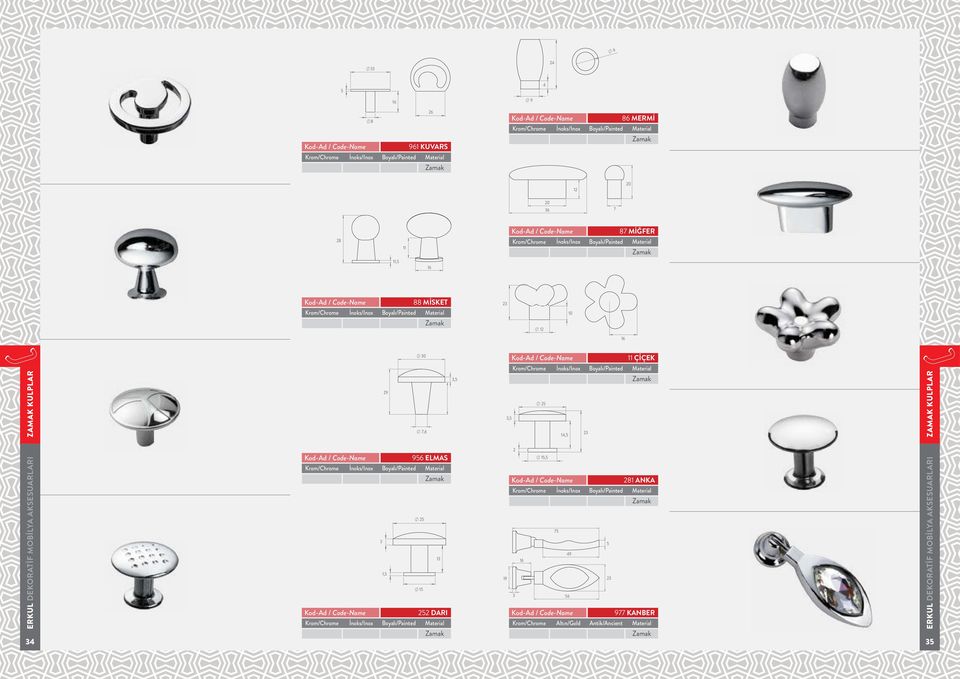 Material 29 7,6 3,5 3,5 14,5 34 İnoks/Inox İnoks/Inox 956 ELMAS Boyalı/Painted Material 3 13 1,5 2 DARI