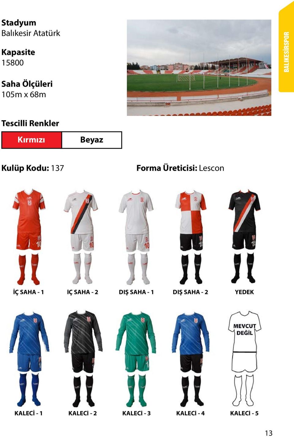 137 Forma Üreticisi: Lescon İÇ SAHA - 1 İÇ SAHA - 2 DIŞ SAHA - 1