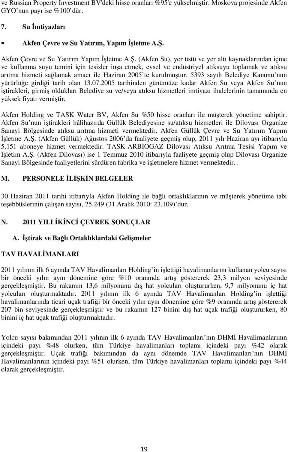 (Akfen Su), yer üstü ve yer altı kaynaklarından içme ve kullanma suyu temini için tesisler inşa etmek, evsel ve endüstriyel atıksuyu toplamak ve atıksu arıtma hizmeti sağlamak amacı ile Haziran 2005