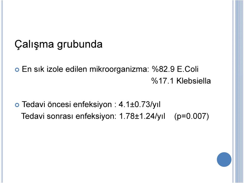 1 Klebsiella Tedavi öncesi enfeksiyon : 4.