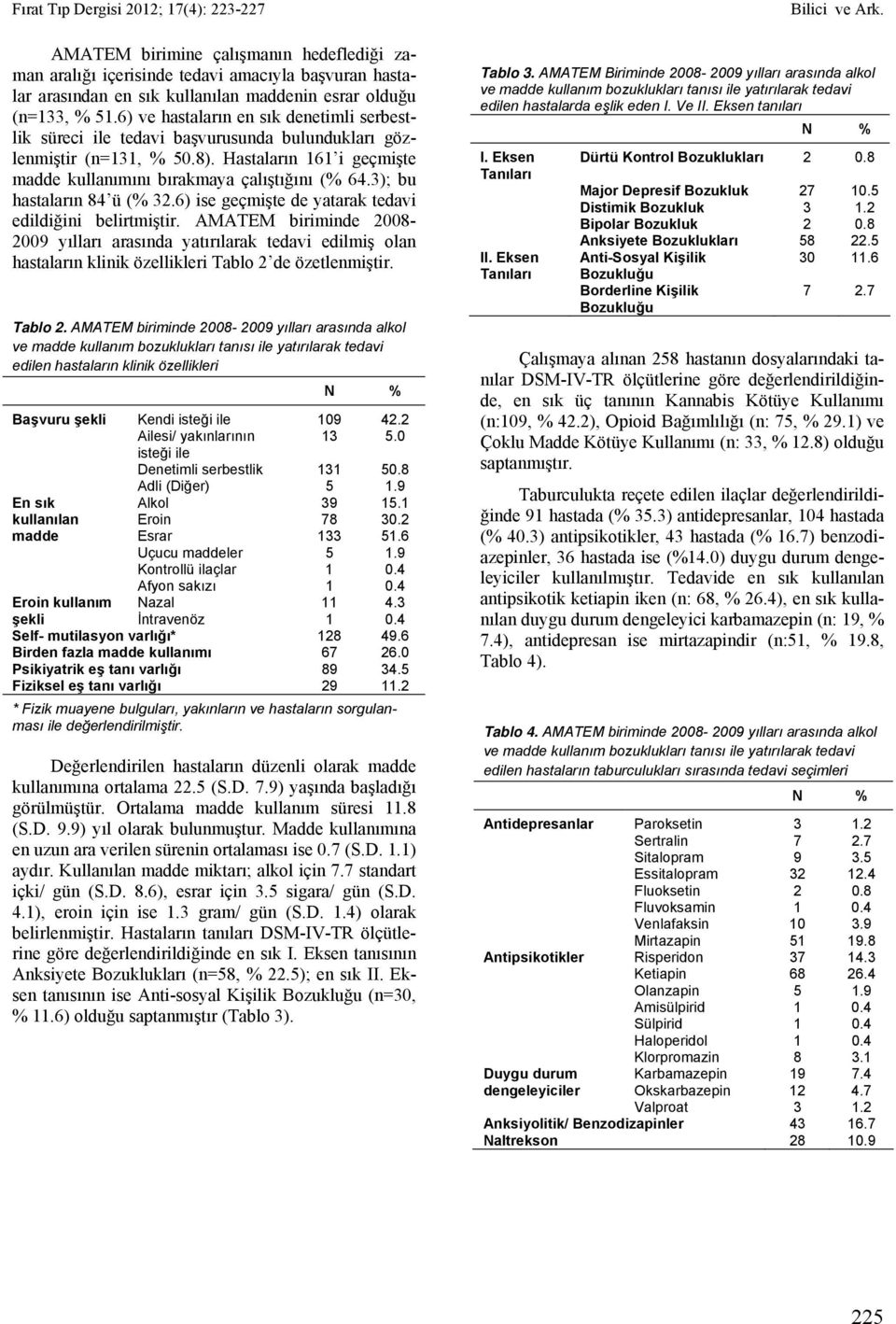 3); bu hastaların 84 ü (% 32.6) ise geçmişte de yatarak tedavi edildiğini belirtmiştir.