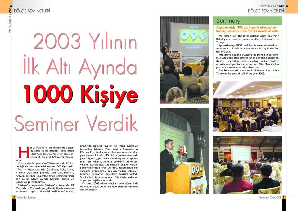 Approximatey 1000 participants were attended our seminars in 12 different cities within Turkey in the first half of 2003.