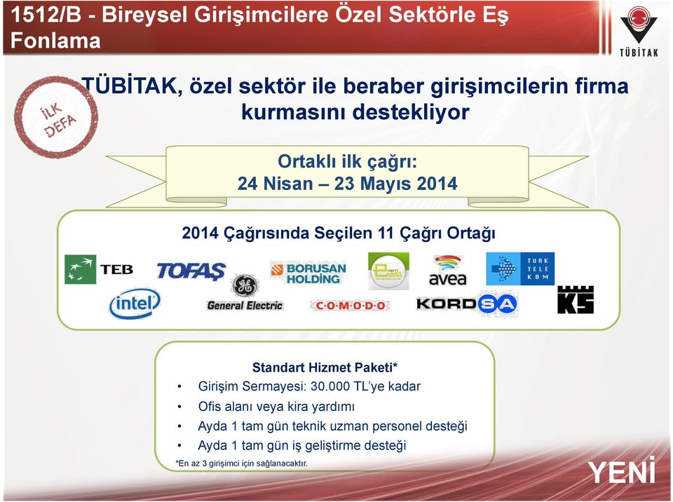 Ortağı Standart Hizmet Paketi* Girişim Sermayesi: 30.