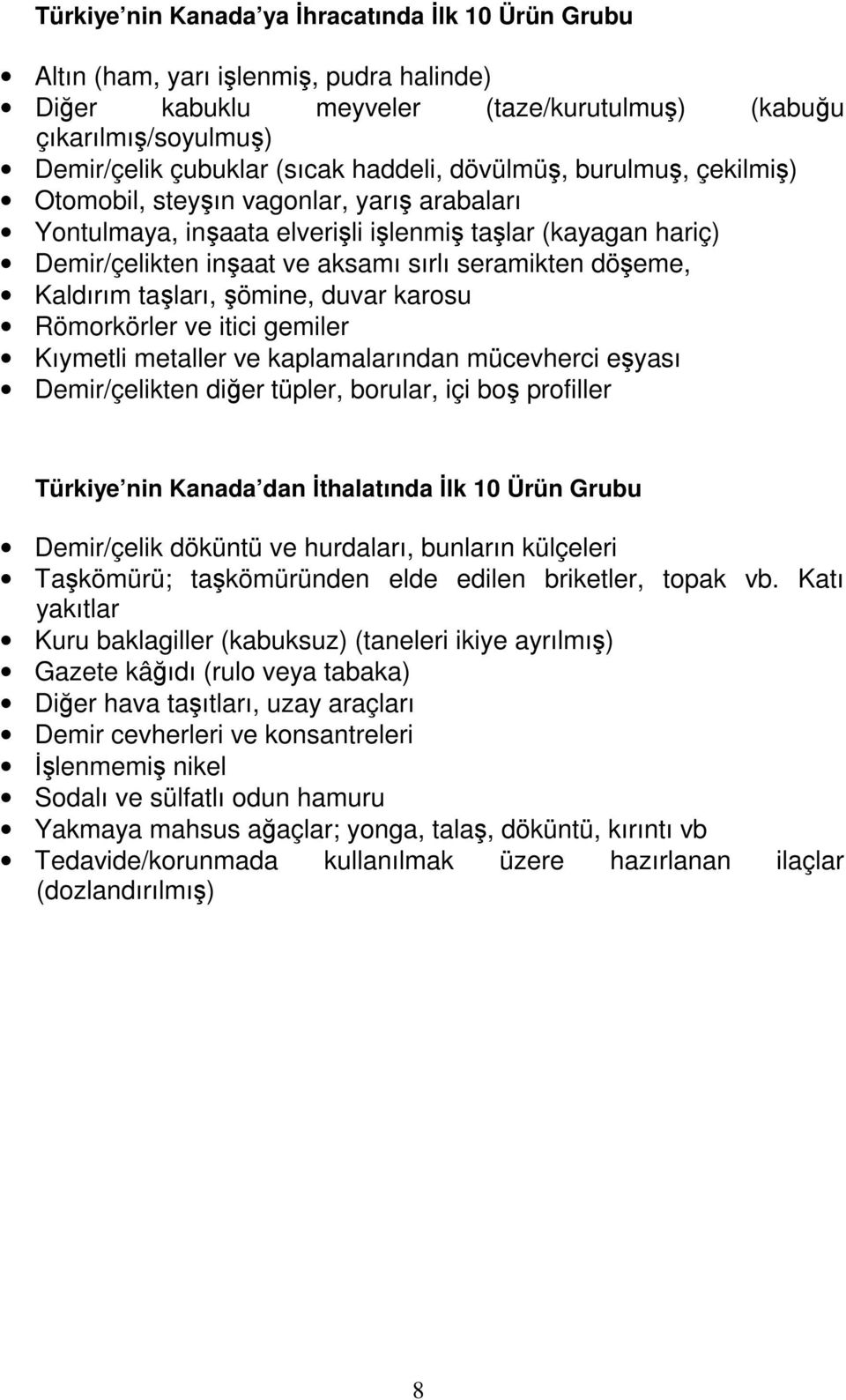 döşeme, Kaldırım taşları, şömine, duvar karosu Römorkörler ve itici gemiler Kıymetli metaller ve kaplamalarından mücevherci eşyası Demir/çelikten diğer tüpler, borular, içi boş profiller Türkiye nin