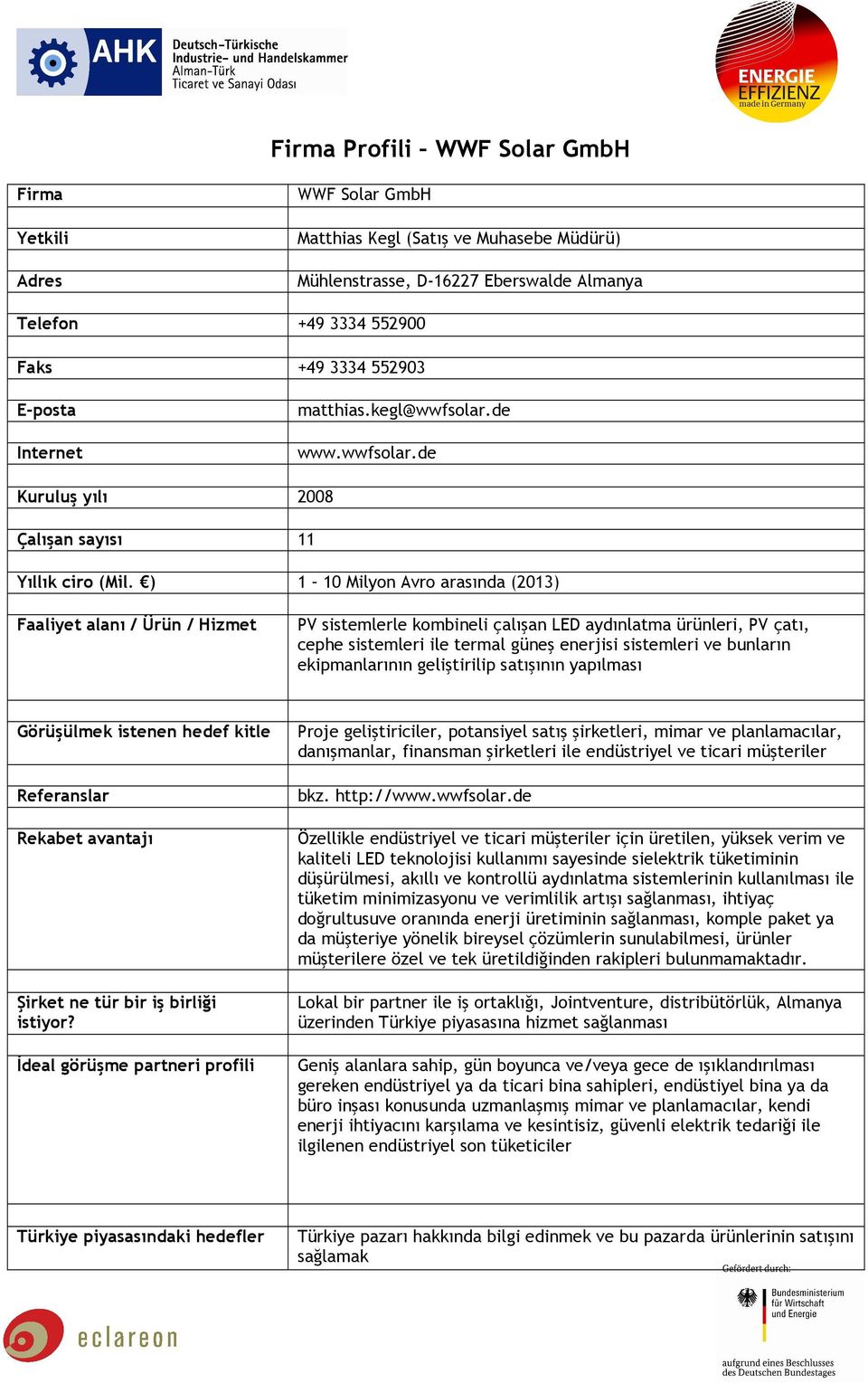 ) 1 10 Milyon Avro arasında (2013) PV sistemlerle kombineli çalışan LED aydınlatma ürünleri, PV çatı, cephe sistemleri ile termal güneş enerjisi sistemleri ve bunların ekipmanlarının geliştirilip