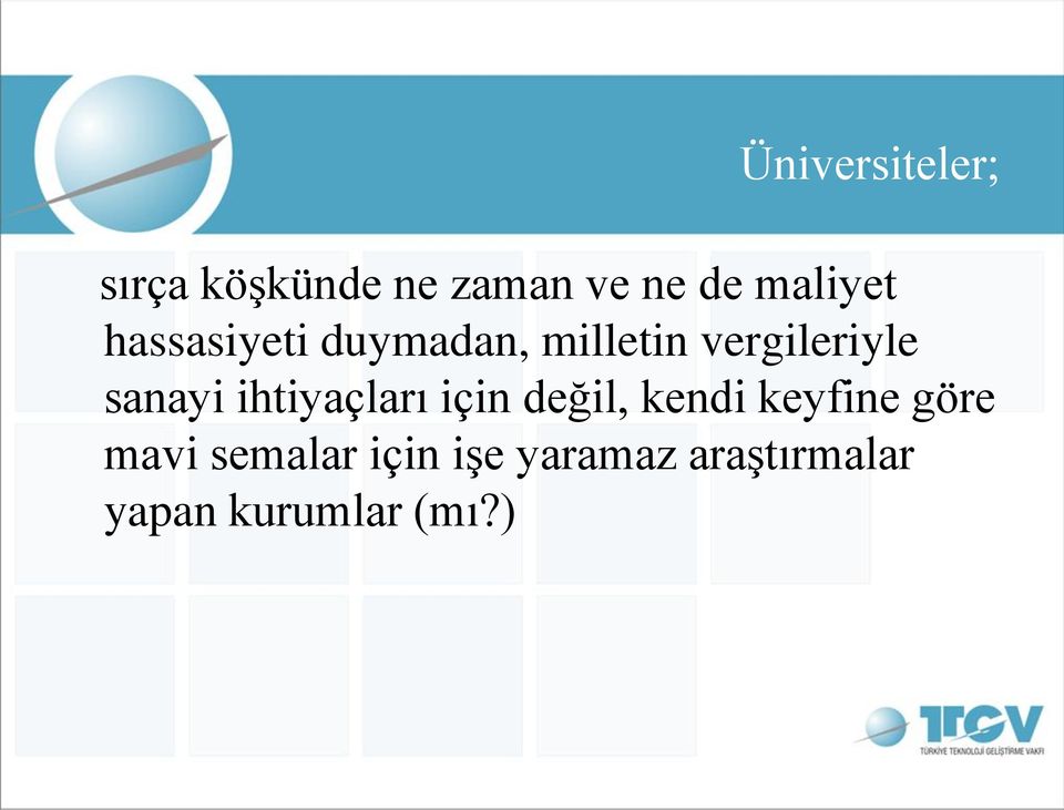 sanayi ihtiyaçları için değil, kendi keyfine göre