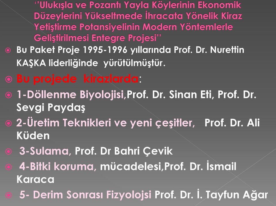 Sinan Eti, Prof. Dr. Sevgi Paydaş 2-Üretim Teknikleri ve yeni çeşitler, Prof. Dr. Ali Küden 3-Sulama, Prof.