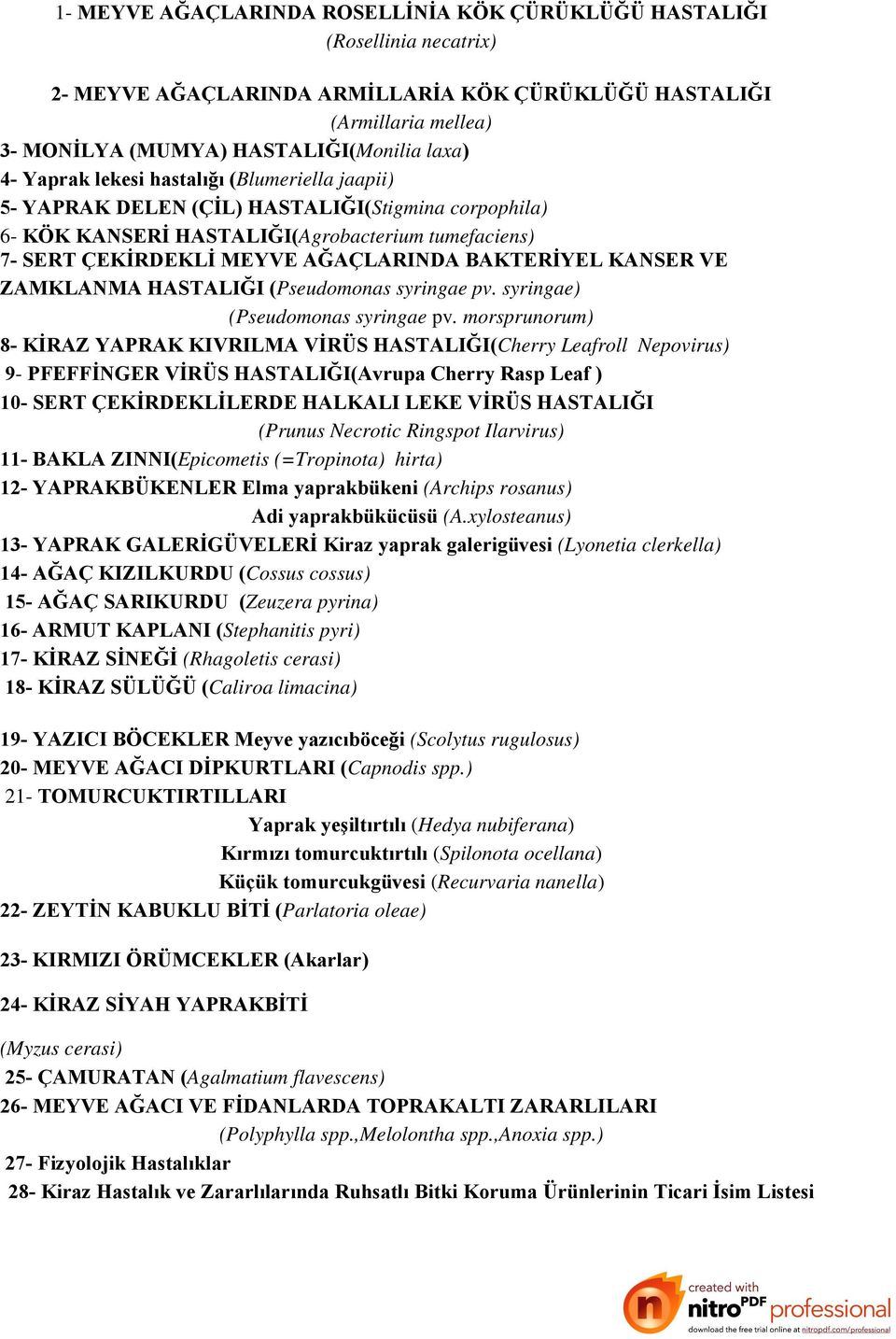 KANSER VE ZAMKLANMA HASTALIĞI (Pseudomonas syringae pv. syringae) (Pseudomonas syringae pv.