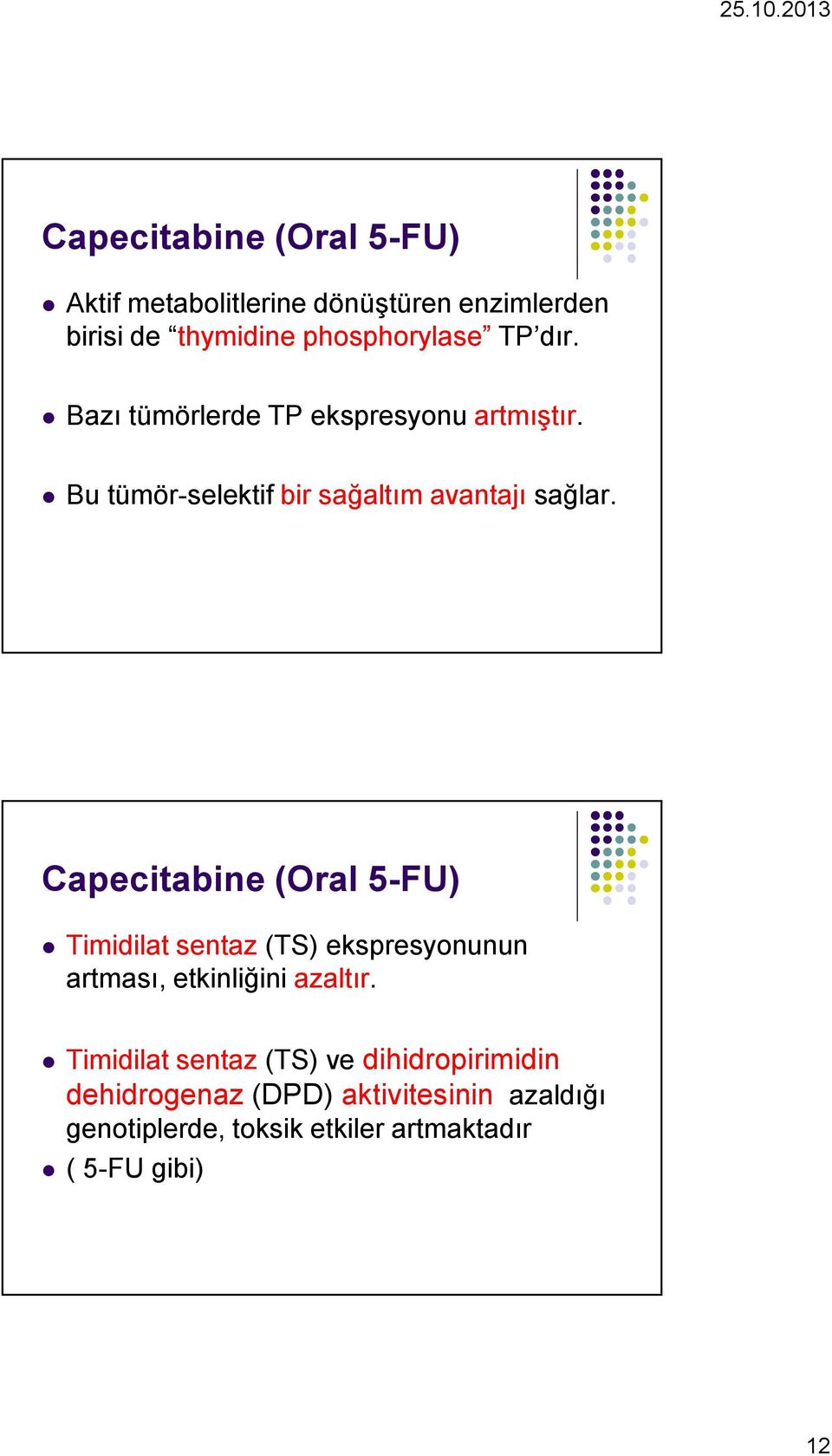 Capecitabine (Oral 5-FU) Timidilat sentaz (TS) ekspresyonunun artması, etkinliğini azaltır.