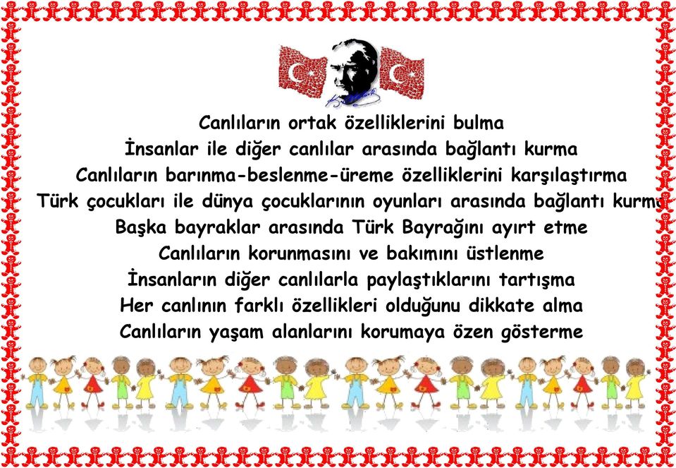 kurma Başka bayraklar arasında Türk Bayrağını ayırt etme Canlıların korunmasını ve bakımını üstlenme İnsanların diğer