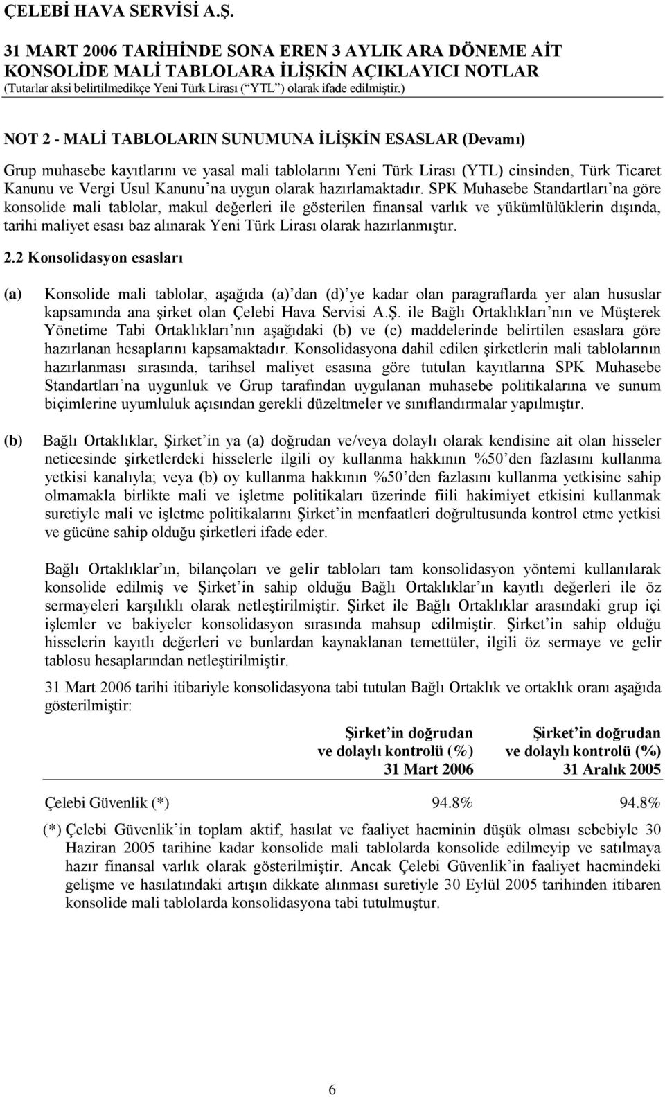 SPK Muhasebe Standartları na göre konsolide mali tablolar, makul değerleri ile gösterilen finansal varlık ve yükümlülüklerin dışında, tarihi maliyet esası baz alınarak Yeni Türk Lirası olarak