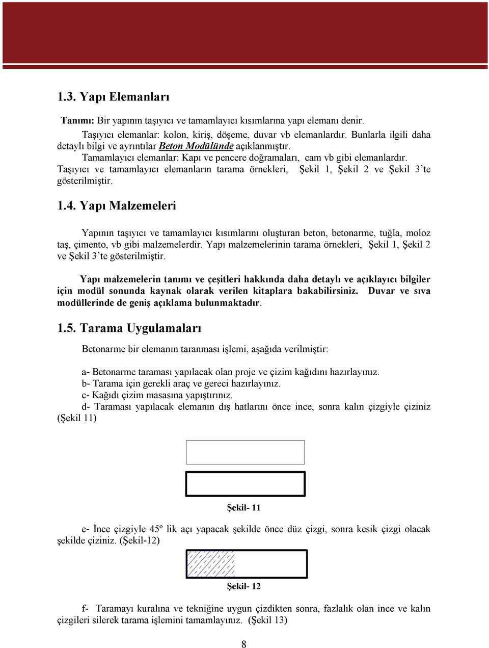 Taşıyıcı ve tamamlayıcı elemanların tarama örnekleri, Şekil 1, Şekil 2 ve Şekil 3 te gösterilmiştir. 1.4.